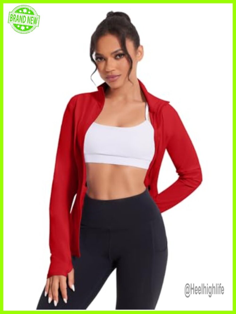 Zip Up Athletic Jacket with Pockets Thumb Holes Stretch Full Zip Running Yoga - Picture 6 of 7